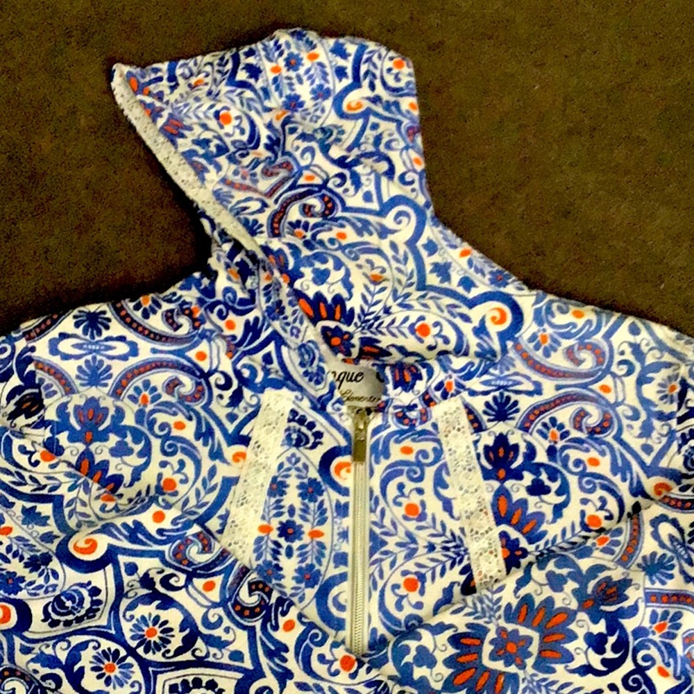 Boho Sundance hoodie 3/4 sleeve zip up Blue